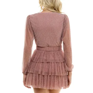 B. Darlin Juniors Metallic V-Neck Belted Dress 914Z740 Pink 7/8 thumbnail 8