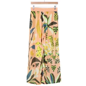 Nice To Meet You Wide Leg Pants Womens M Tropical Cheetah Peach Floral Excellent thumbnail 4