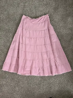 Metro Girl Pink Corduroy Tiered Midi Skirt Y2K Balletcore Raw Hem Size 10 Pastel thumbnail 4