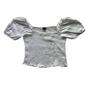 J.Crew Smocked Broken-In Jersey Cropped Top L Puff Sleeve Peasant Cottagecore thumbnail 3