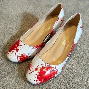 Reindee Lusion White Red Splatter Transparent Block Mid Heel RoundToe Size 5 NEW thumbnail 2