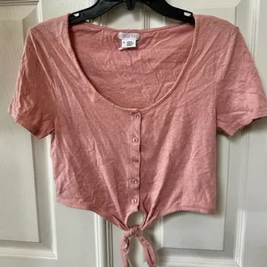 Cooperative pink short sleeved cropped tie front top thumbnail 8
