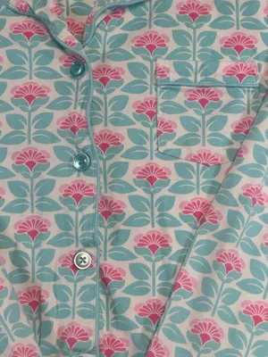 PajamaGram Floral Cotton Pajama Set Aqua Pink Women’s XL thumbnail 4
