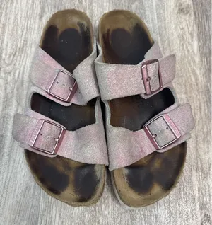 Birkenstock Arizona Metallic Pink Suede Two Strap Slide Sandals‎ Womens 38 thumbnail 1