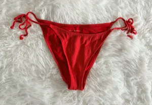 L.A. Hearts by PacSun Red Ribbed Tie-Side Bikini Bottom Size M thumbnail 1