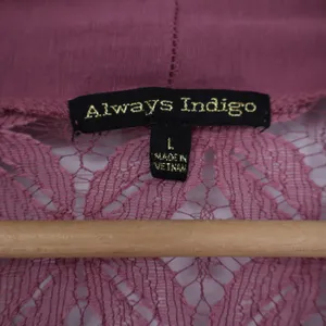 Always Indigo Mauve Lace Back Open Front Draped Cardigan Womens Large thumbnail 3