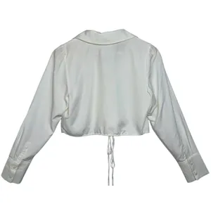Abercrombie & Fitch White Collared Tie Front Long Sleeve Crop Top Blouse Size S thumbnail 2
