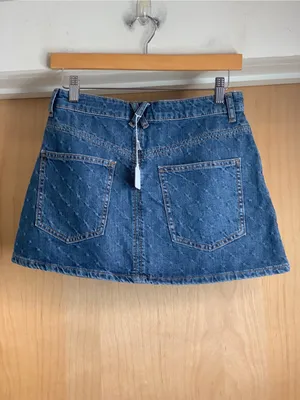 Zara Dark Blue Denim Embroidered Print Mini Skirt Size-Small Y2K Indie thumbnail 4