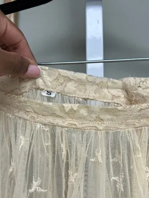 Vintage Boho Fairycore Lace Mesh Tiered Midi Skirt Cream Ivory Sheer Romantic S thumbnail 6