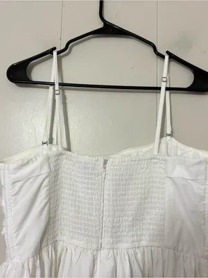 Abercrombie & Fitch White Eyelet Midi Dress L Cottagecore Smocked Pockets thumbnail 6
