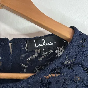 Lulu's Women’s Picture This Lace Round Neck Long Sleeve Blouse Navy size S thumbnail 7