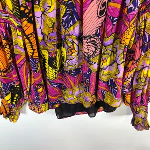 Alexandra Farmer for Anthropologie Butterfly Floral Smocked‎ Blouse Pink XS Boho thumbnail 11
