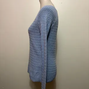 American Eagle Sweater Small Blue Back Zipper Open Knit Raglan Scoop Neck thumbnail 4
