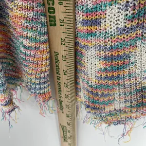 POL Rainbow Stripe Distressed Knit Sweater‎ Womens Small Lightweight Boho Fringe thumbnail 6