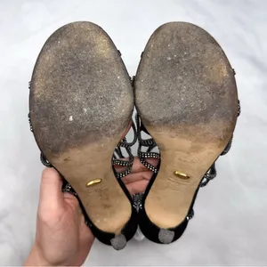 Sergio Rossi Vintage Y2K Studded Spider Web Strappy Sandal Heels Black Widow 36 thumbnail 12