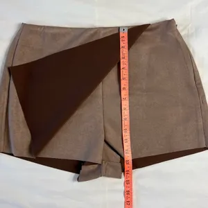 Y2k Faux Suede Wrap Skort Brown Large Mini Skirt Shorts Neutral thumbnail 6