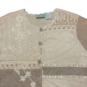 Vintage 220 Hickory Patchwork Crochet Floral Embroidered Cardigan Sweater sz M thumbnail 2