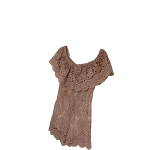 Lac Bleu ‎ Romper Size M Soft Pink Lace Crochet Off The Shoulder thumbnail 3