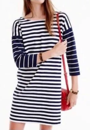 J. Crew Blue & White Stripe 3/4 Sleeve Nautical T-Shirt Jersey Dress‎ thumbnail 1