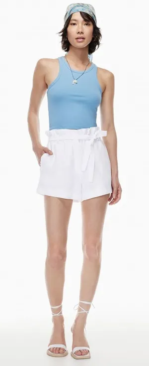 Aritzia Wilfred White Linen Belted Tie Waist Pull On Paperbag‎ Shorts thumbnail 1
