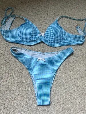 Blue and white gingham bikini SHEIN thumbnail 1