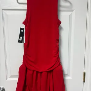 Sleeveless Red High-Neck Ruched Mini Dress thumbnail 6
