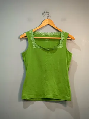 Green Talbots Square Neck Lace Trim Cami Tank Top Size SP EUC thumbnail 3