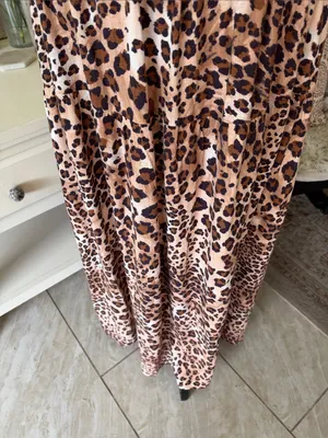 Paper heart pull on boho leopard print linen maxi skirt L thumbnail 3