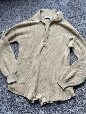 Free People FP Beach Linen Beige Picnic Sweater Romper Size XSmall thumbnail 2