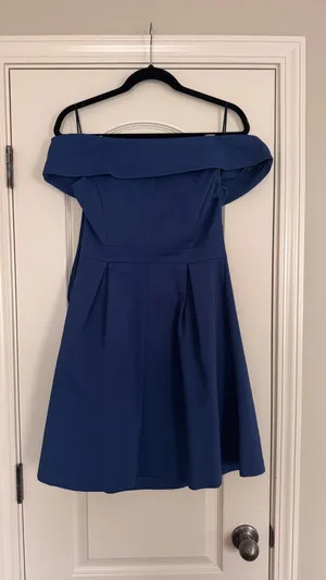 VILA Blue Off-the-Shoulder Fit & Flare Dress thumbnail 2