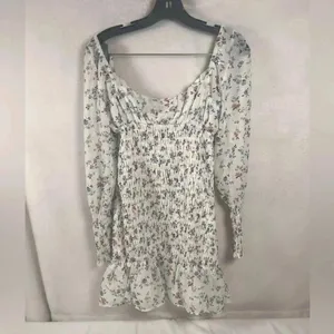 Goodnight Macaroon White Floral Smocked Sheer Sleeve Dress thumbnail 2