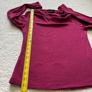 Banana Republic Fuchsia Draped Cowl Neck Ribbed Knit Top Fall Quiet Luxury cozy thumbnail 6