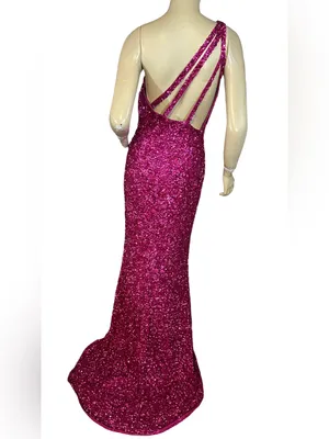 Sherri Hill Pink Sequin Maxi Dress W/Dramatic Side Slit Dress (6) thumbnail 5