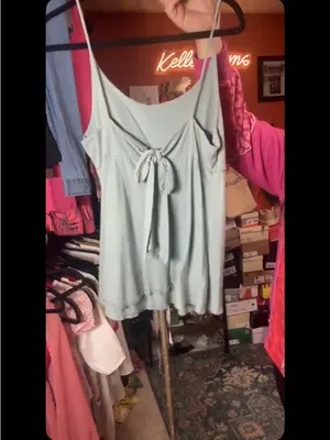 Altar'd State Light Blue/green Spaghetti Strap Tie-back Women's Tank Top thumbnail 2