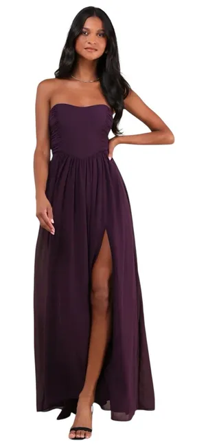 Lulus Luxe Favorite Dark Purple Strapless Ruched Maxi Dress size Large NWT thumbnail 1