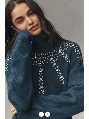 By Anthropologie Long-Sleeve Embellished Sweater Mini Dress thumbnail 2