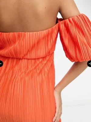 ASOS Plissé Off-The-Shoulder Midi Dress Crinkle Puff Sleeve Size 10 thumbnail 2