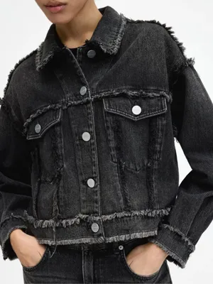 Allsaints Claude Relaxed Fit Frayed Denim Jacket in blackish grey 4 thumbnail 1