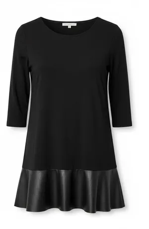 Annalee + Hope Black Faux Leather Trim Shift‎ Dress 3/4 Sleeve Large Made in USA thumbnail 1