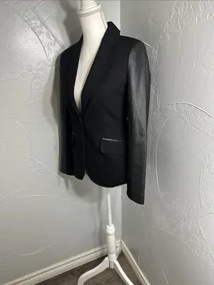 Neiman Marcus Black Leather-Trim Blazer thumbnail 4