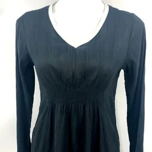 Athleta black sheer lightweight cotton shirred waist dress thumbnail 1