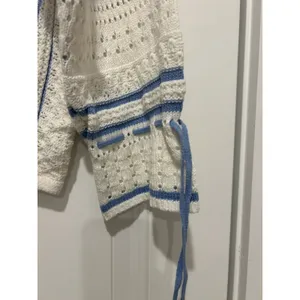 White Blue Striped lightweight Sweater Size Large Open Nautical Beach Game Day thumbnail 7