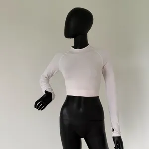 Gym Top Crop Top Long Sleeve Tee Round Neck Cropped Fitted Blouse Shirt Sport Top thumbnail 2
