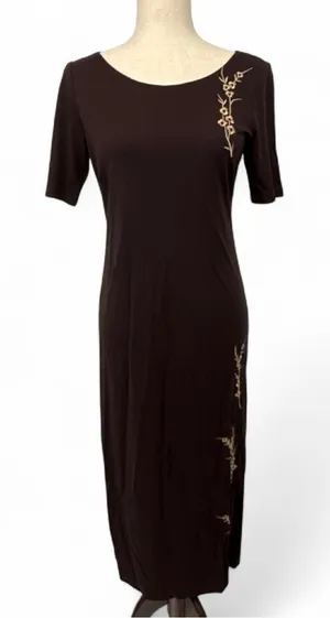 Vintage Chetta B brown short-sleeve floral embroidered maxi dress size 6 thumbnail 1