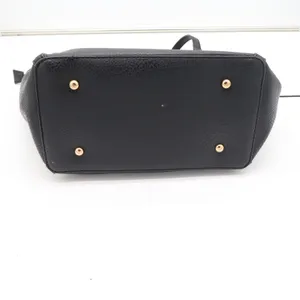 Black Faux Leather Tote Bag with Scarf Accent Gold Hardware Large Shoulder Purse thumbnail 6