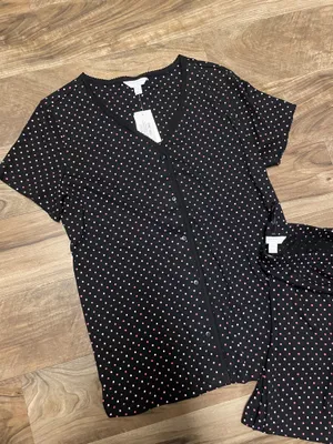 NWT! Charter Club Black Polka Dot 2 Piece Short Sleeve Pajama Set Women's Size Medium thumbnail 4