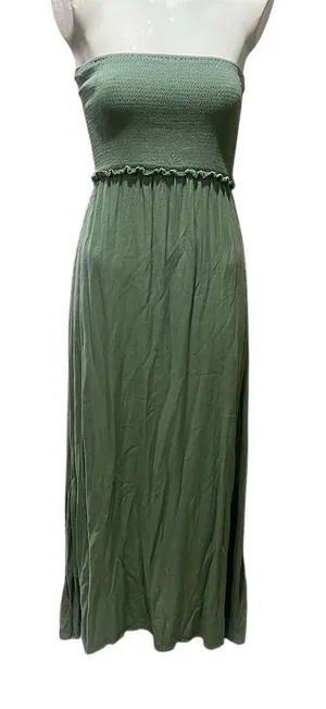 Forever 21 Women's Green Strapless Smocked Maxi Dress Size S Summer Casual thumbnail 1