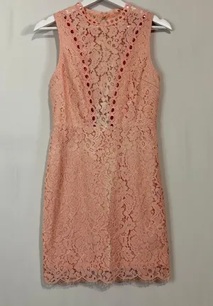 Main Strip Women’s Sleeveless Open Back Lace Mini Dress Pink NWOT thumbnail 1