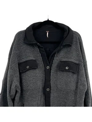 Free People Ruby Oversized Gray Button-Up Shacket Jacket Size Medium Boho Grunge thumbnail 2