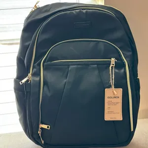 Black laptop backpack NWT gold, zippers, multitude of pockets thumbnail 1